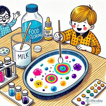 การทดลอง การแตกตัวของสีในนม